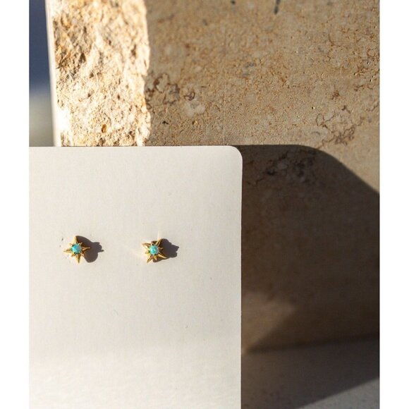 Dainty Stud Earrings Gold Stars Opal Center Tiny stud earrings for Girls & Women - Picture 8 of 8